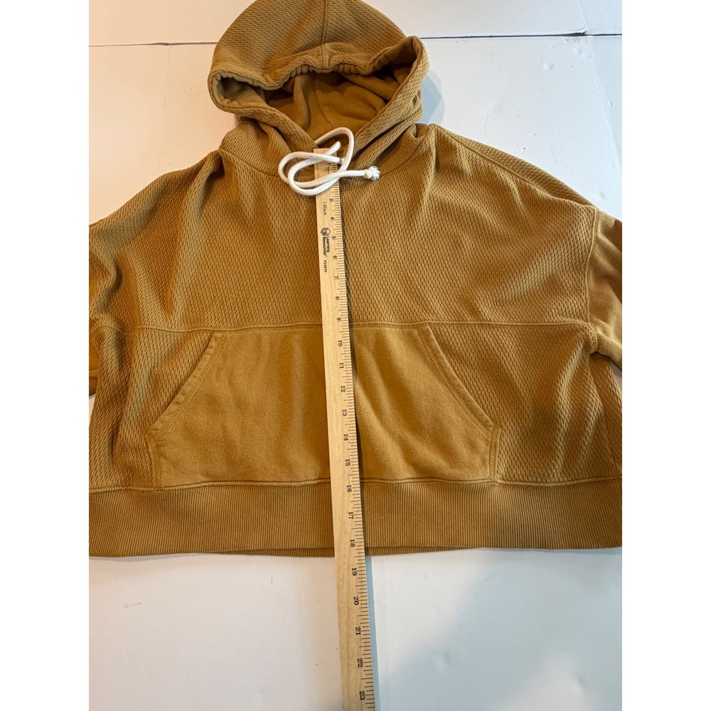 Aerie Mustard Yellow Cropped Textured Waffle Knit Hoodie Sweatshirt Womens M - Picture 4 of 7